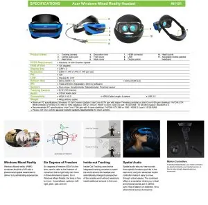 Acer Windows Mixed Reality Headset AH101 specifications